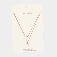 Gold Dipped Cubic Zirconia CZ Wishbone Pendant Necklace