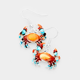 Enamel Crab Dangle Metal Earrings