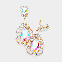 Floral Crystal Teardrop Clip On Evening Earrings