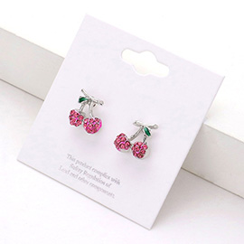 Rhinestone Pave Cherry Stud Earrings