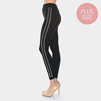 Side Crystal Embellished Stripe Detail Leggings