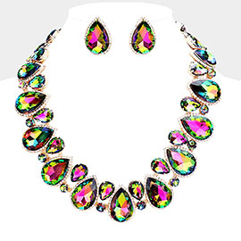 Crystal Rhinestone Trim Teardrop  Collar Evening Necklace