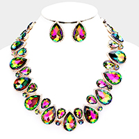 Crystal Rhinestone Trim Teardrop  Collar Evening Necklace