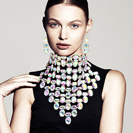 Multi Stone Cluster Bib Choker Evening Necklace