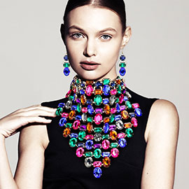Multi Stone Cluster Bib Choker Evening Necklace