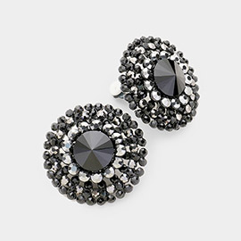 Crystal Round Evening Clip on Earrings