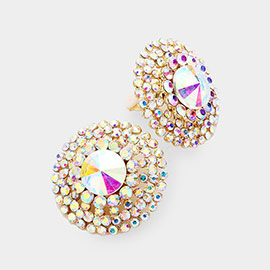 Crystal Round Evening Clip on Earrings