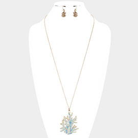 Watercolor Enamel Coral Pearl Charm Long Necklace