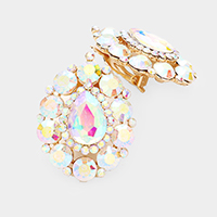 Crystal Round Trimmed Teardrop Clip On Evening Earrings