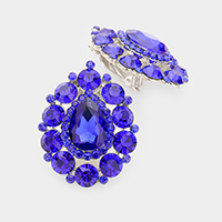 Crystal Round Trimmed Teardrop Clip On Evening Earrings