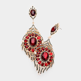 Oval Crystal Rhinestone Flame Evening Earrings