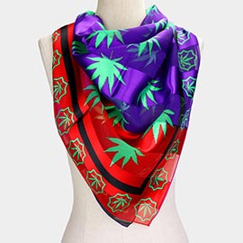 Silk Feel Striped Hemp Leaves Print Square Scarf