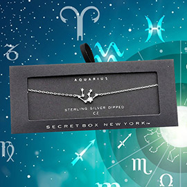 Secret Box _  Sterling Silver Dipped CZ Aquarius Zodiac Sign Charm Bracelet