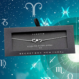 Secret Box _ Sterling Silver Dipped CZ Scorpio Zodiac Sign Charm Bracelet