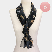 6PCS - Silk Feel Striped Dog Puppy Print Scarves