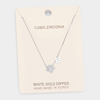 White Gold Dipped Cubic Zirconia Quatrefoil Pendant Necklace