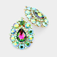 Crystal Round Trimmed Teardrop Clip On Evening Earrings