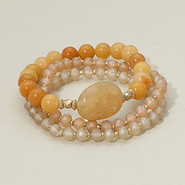 3PCS - Semi Precious Stone Beaded Stretch Bracelets