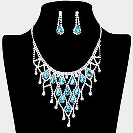 Crystal Teardrop Rhinestone Pave Net Collar Necklace