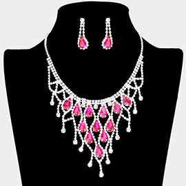 Crystal Teardrop Rhinestone Pave Net Collar Necklace