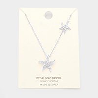White Gold Dipped Cubic Zirconia Starfish Pendant Necklace