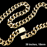 30 INCH, 18mm-Gold Plated Square Clasp Style Curb Chain Necklace