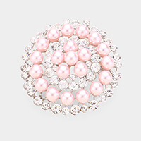 Stone Pearl Cluster Circle Pin Brooch