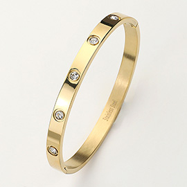 Stainless Steel Crystal Embellished Bangle Bracelet