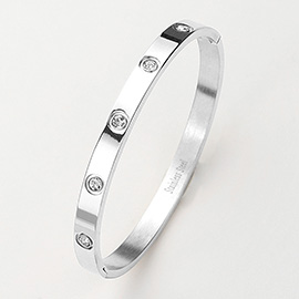 Stainless Steel Crystal Embellished Bangle Bracelet