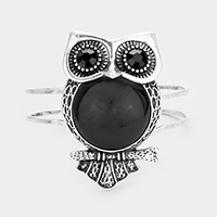 Embossed Metal Owl Onyx Wire Hinged Bracelet