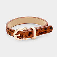 Leopard Pattern Faux Leather Metal Buckle Adjustable Bracelet