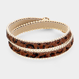 Leopard Leather Wrap Snap Button Closure Bracelet