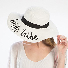 'Bride Tribe' Embroidery Straw Floppy Sun Hat