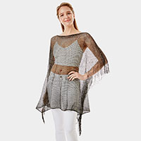 Metallic Net Cover Up Fringes Poncho