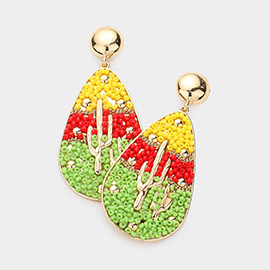 Cactus Bead Cluster Teardrop Dangle Earrings