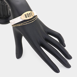HOPE Message Metal Plate Pointed Chain Faux Leather Magnetic Bracelet