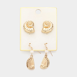 2PAIRS - Gold Shell Pearl Earrings