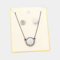 Crystal Trim Round Metal Pendant Necklace