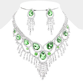 Teardrop Stone Accented Fringe Evening Necklace
