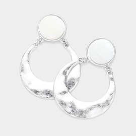 Cut Out Round Metal Mother of Pearl Earrings
