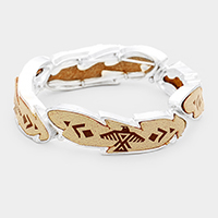 Aztec Pattern Leather Metal Stretch Bracelet