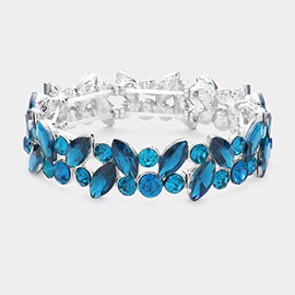 Glass Crystal Marquise Stone Cluster Stretch Bracelet