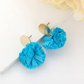 Single Raffia Pom Pom Drop Earrings