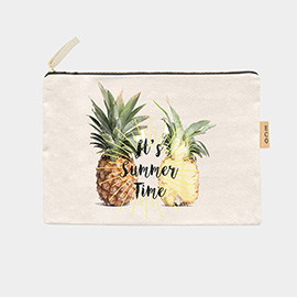 It's Summer Time Message Pineapple Printed Cotton Canvas Eco Pouch Bag