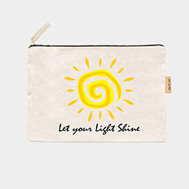 Let You Light Shine Message Sun Printed Cotton Canvas Eco Pouch Bag