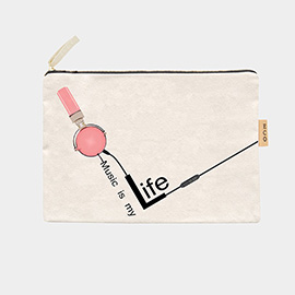 Music is My Life Message Microphone Printed Cotton Canvas Eco Pouch Bag