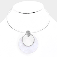 Hollow Round Mother of Pearl Metal Choker Necklace