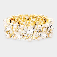 Glass Crystal Teardrop Pearl Stretch Bracelet