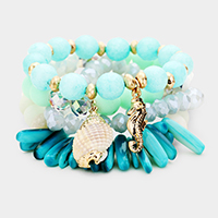 4PCS - Semi Precious Stone Seahorse Beaded Stretch Bracelets