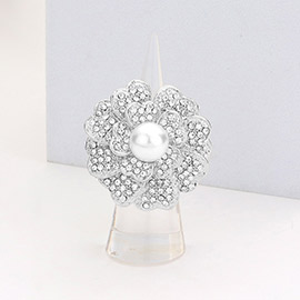 Crystal Pave Pearl Flower Stretch Ring